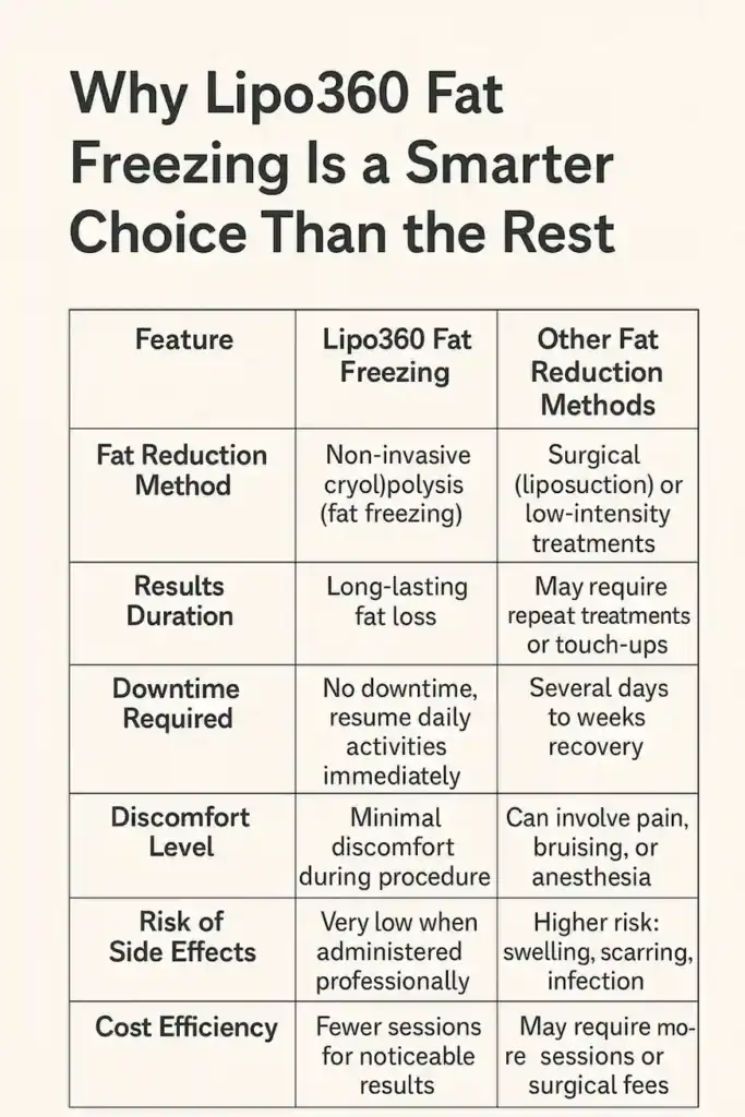 Is it possible to permanently freeze fat cells? 2 Table showing benefits of fat freezing to remove fat cells Yorkshire from Lipo 360