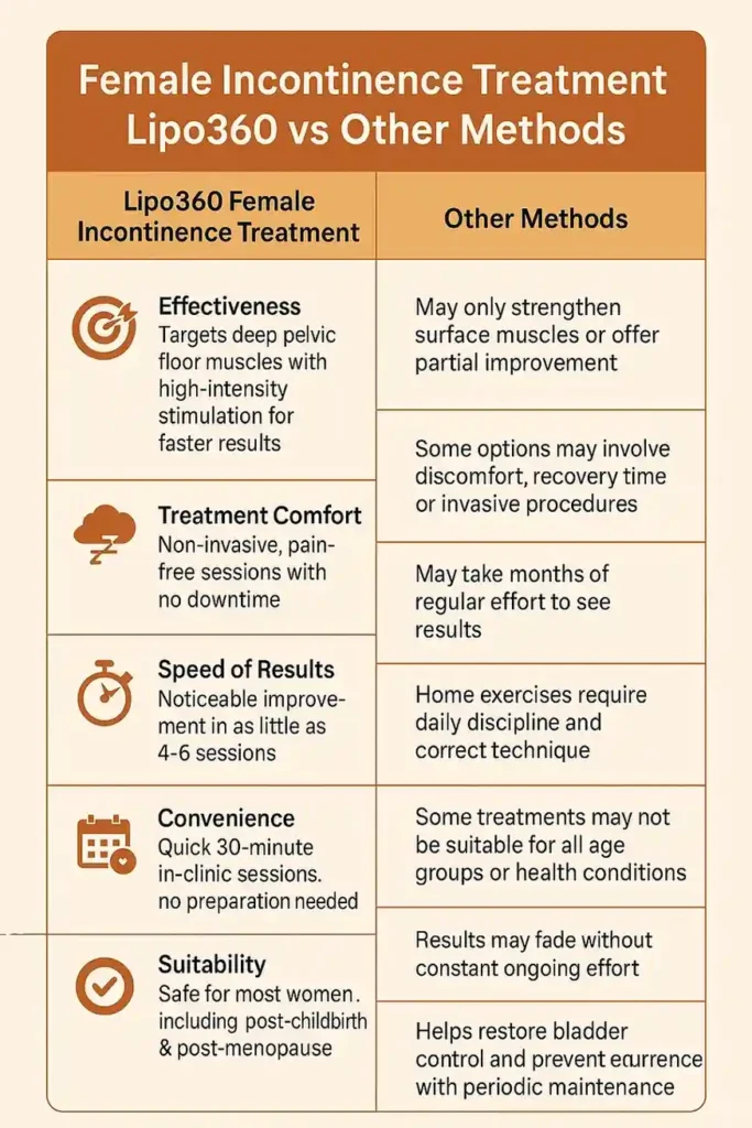 Comprehensive Guide To Female Incontinence Treatment Options 1 Table showing benefits of incontinence treatment Yorkshire